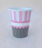 Bekers roze/zwart - 8 st | geboorte - verjaardag -babyshower, Ophalen of Verzenden, Nieuw, Feestartikel