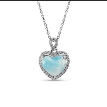 925 Zilveren Hart Ketting – Natuurlijke Larimar, 3, 30 g  beschikbaar voor biedingen