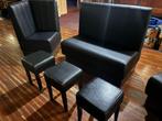 Bank en krukjes set, Huis en Inrichting, Stoelen, Ophalen, Gebruikt, Zwart, Leer
