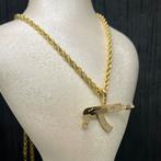 14k gouden rope chain ketting met kettinghanger ak47 geweer, Ophalen of Verzenden, Zo goed als nieuw, Goud, Zilver