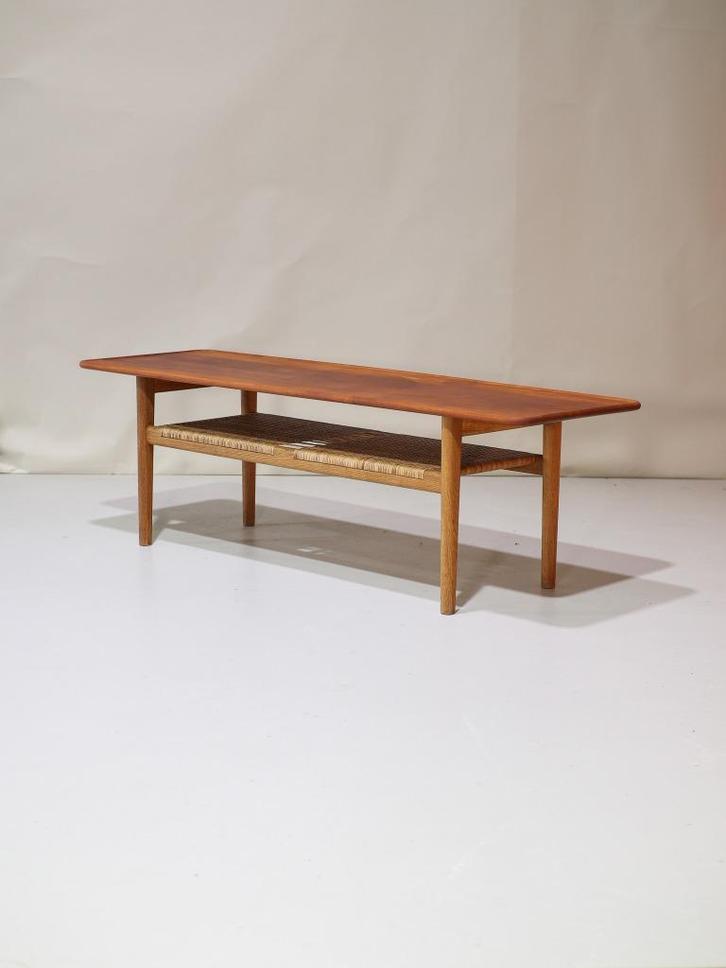 Hans Wegner AT10 salontafel teakhout riet, Huis en Inrichting, Tafels | Salontafels, Zo goed als nieuw, Minder dan 50 cm, 50 tot 100 cm