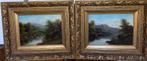 Olieverfschilderij 2 x boslandschap rivier antiek, Antiek en Kunst, Kunst | Schilderijen | Klassiek, Ophalen