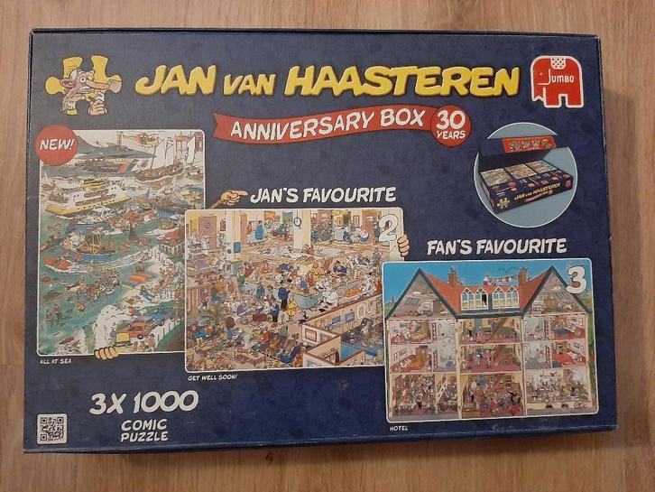 3 x 1000, complete anniversary box 30 Jan van Haasteren, Hobby en Vrije tijd, Denksport en Puzzels, Gebruikt, 500 t/m 1500 stukjes