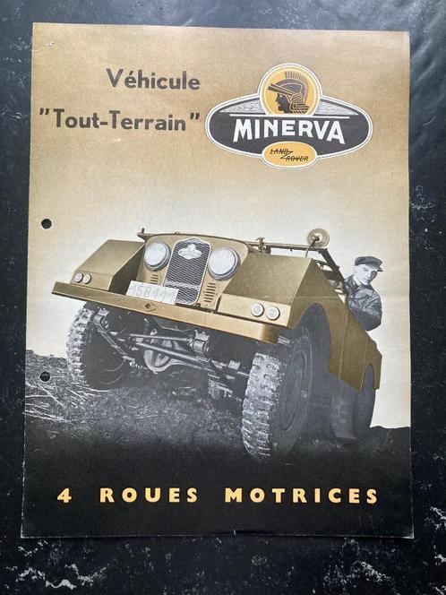 2 Minerva Land Rover "tout-terrain" folder 1951 brochure 4x4, Boeken, Auto's | Folders en Tijdschriften, Gelezen, Overige merken