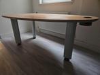 Groot houten bureau met ovalen blad, Huis en Inrichting, Bureaus, Ophalen, Gebruikt, Bureau