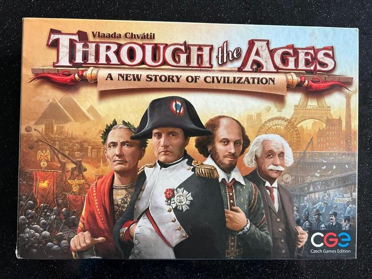 Through the Ages bordspel zgan, Hobby en Vrije tijd, Gezelschapsspellen | Bordspellen, Zo goed als nieuw, Een of twee spelers