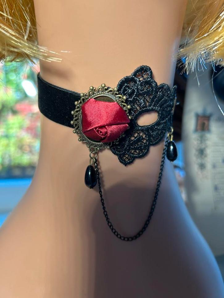 Victoriaanse Ketting - Elegant & Tijdloos zwart met roos, Sieraden, Tassen en Uiterlijk, Kettingen, Nieuw, Overige materialen