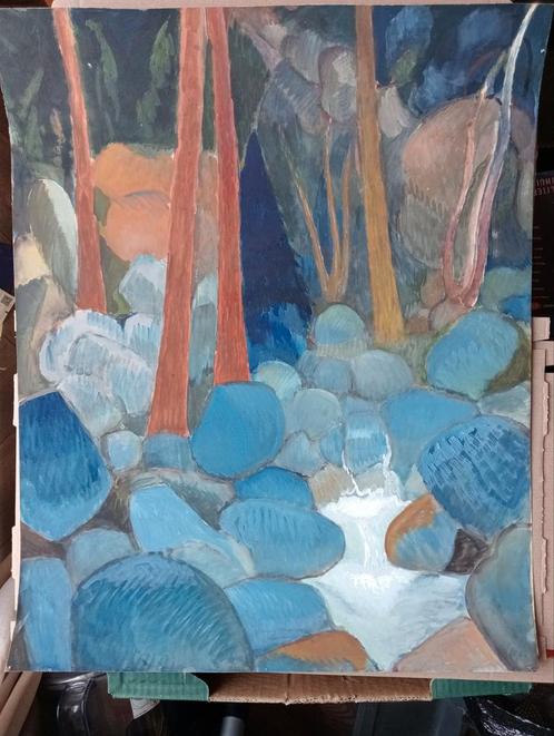 Landschap water,rotsen,bomen 20e eeuw Stijl Leo Gestel, Antiek en Kunst, Kunst | Tekeningen en Foto's, Verzenden
