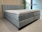BOXSPRING MET LUXE HOOFDBORD 180 x 200 BLAUW GRIJS, Ophalen, Grijs, 180 cm, 200 cm