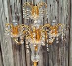 Vintage messing tafel lamp met 'kristallen', Ophalen of Verzenden