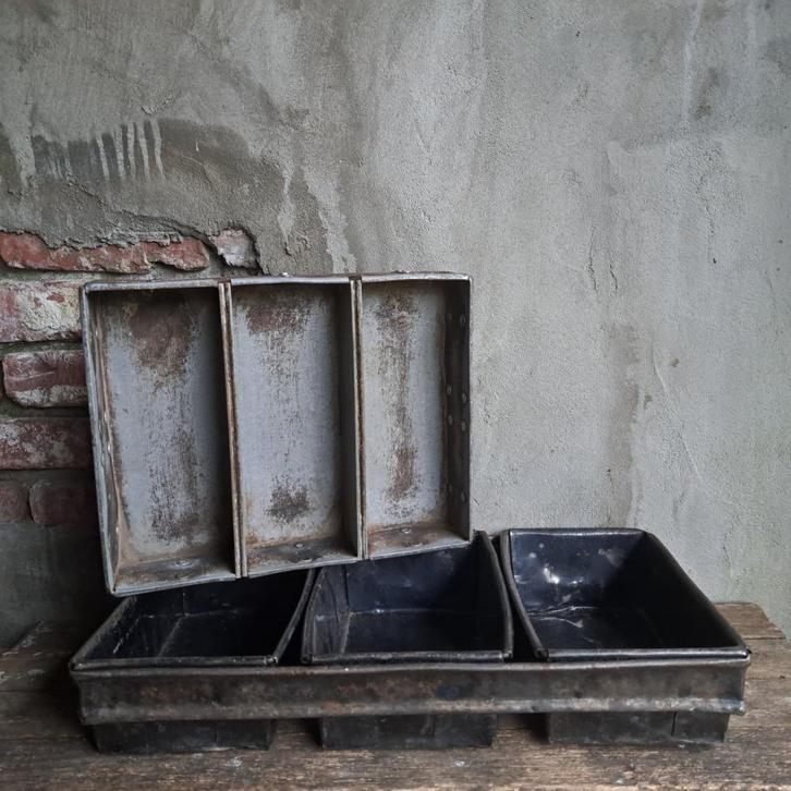 Brocante oude bakblik bakvorm cakevorm 3 dubbel *Etage3*, Huis en Inrichting, Woonaccessoires | Overige, Gebruikt, Ophalen of Verzenden