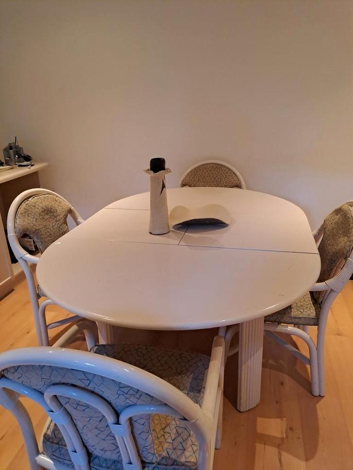 Eettafel met stoelen, Huis en Inrichting, Tafels | Eettafels, Gebruikt, 100 tot 150 cm, 100 tot 150 cm, Rond, Ophalen