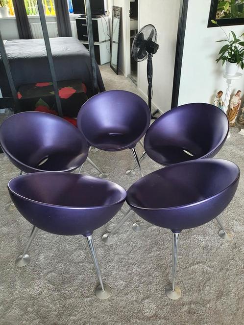 5 Vintage paarse kuipstoelen, Huis en Inrichting, Stoelen, Gebruikt, Ophalen