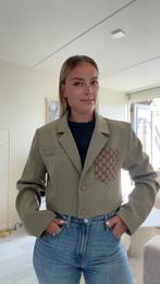 Remade khaki cropped blazer met gucci stof, Ophalen of Verzenden, Nieuw, Groen