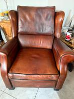 Leren Oorfauteuil - Schapenleer - Ruime Zitting, Huis en Inrichting, Fauteuils, Gebruikt, Ophalen of Verzenden, 100 tot 125 cm