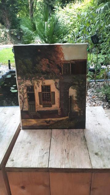 Impressionistisch schilderij huis en tuin beschikbaar voor biedingen