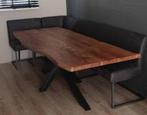 Boomstam eettafel Living Edge met eetkamerbank antraciet, Huis en Inrichting, Ophalen, 200 cm of meer, 50 tot 100 cm, Zo goed als nieuw