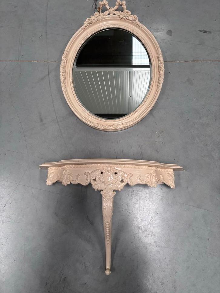 Antieke Spiegel met Console Tafel, Huis en Inrichting, Woonaccessoires | Spiegels, Gebruikt, 75 tot 100 cm, 150 tot 200 cm, Rond