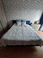 Mooi 2 persoons boxspring bed blauw met hoofdbord entrada, Ophalen, Blauw, Tweepersoons, Zo goed als nieuw