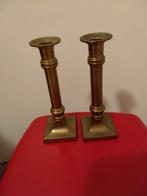 Kerst twee zware kandelaars  messing en bijpassende vogel, Ophalen of Verzenden, Koper of Brons