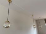 Drie hanglampen goud / glas, Ophalen, Zo goed als nieuw, Glas, Minder dan 50 cm