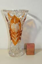 Boheems kristallen vaas met gele vlakken met geëtste bloemen, Ophalen of Verzenden