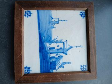 Delfts Blauw Tegeltableau in Houten Lijst beschikbaar voor biedingen