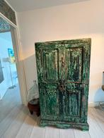 Unieke oude kast uit India – groen, massief hout”, Ophalen of Verzenden