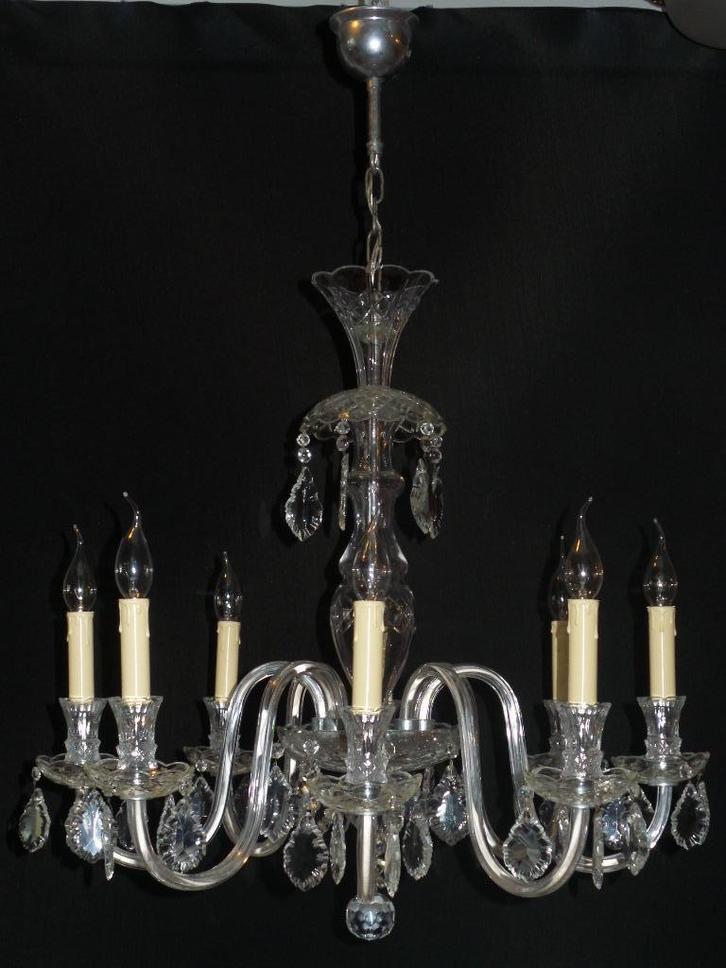 zilveren Venetiaanse kroonluchter heeft 8 glasarmen met kris, Huis en Inrichting, Lampen | Kroonluchters, Ophalen