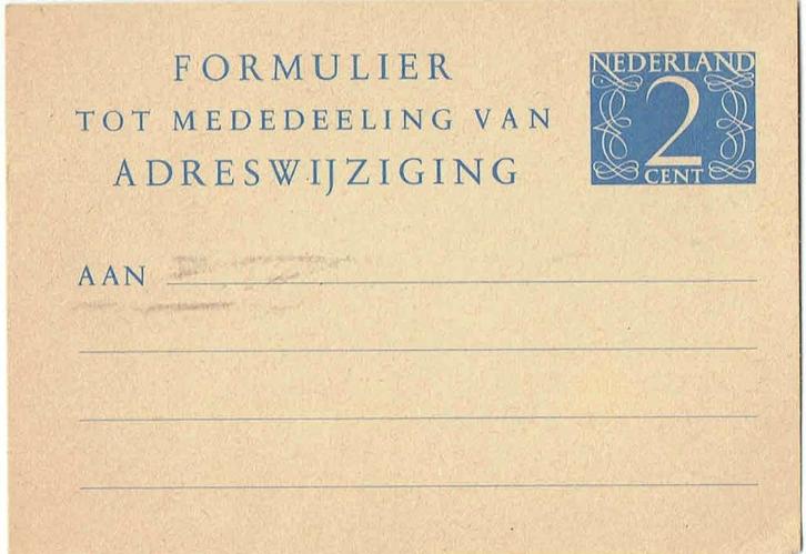 Nederland Adreswijziging, Postzegels en Munten, Brieven en Enveloppen | Nederland, Briefkaart, Ophalen of Verzenden