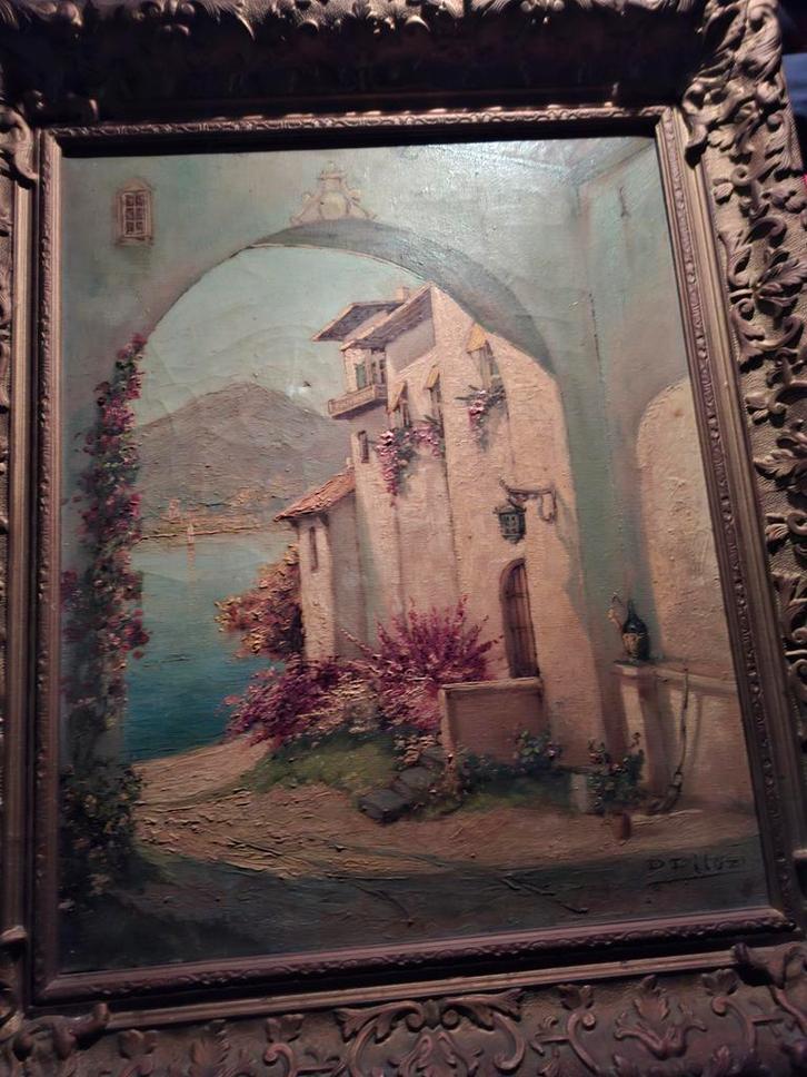 Schilderij van een Italiaans landschap, Antiek en Kunst, Kunst | Schilderijen | Klassiek, Ophalen of Verzenden