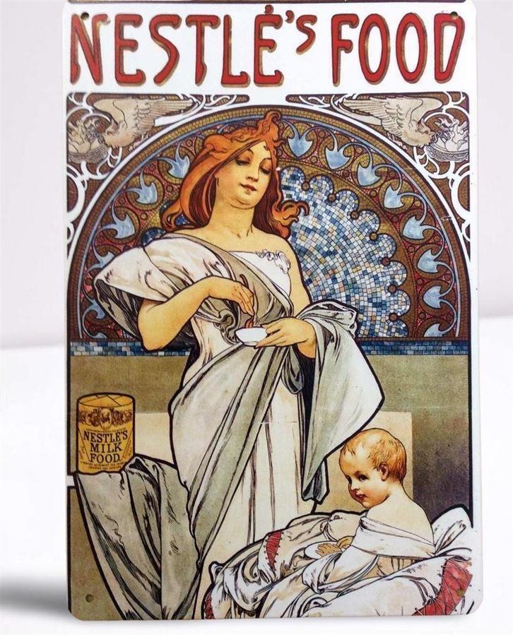 ALPHONSE MUCHA NESTLE Jugendstil Metalen Wandbord poster, Antiek en Kunst, Kunst | Overige Kunst, Verzenden