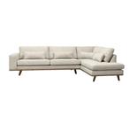 Japandi bank beige met bruine poot/plint hoekbank, Huis en Inrichting, Banken | Complete zithoeken, Ophalen, Gebruikt