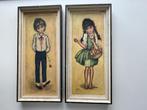 2 x vintage ingelijste prenten. Big eyed girl / Lien Mei., Ophalen, Zo goed als nieuw