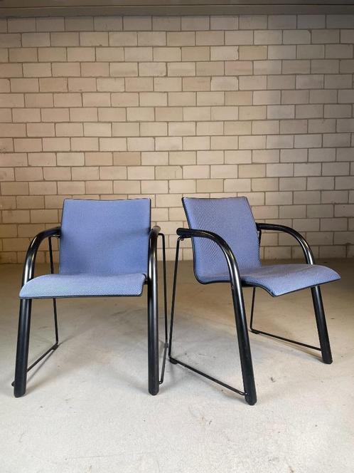 4X Thonet S320 Chair, Huis en Inrichting, Stoelen, Gebruikt, Vier, Hout, Metaal, Stof, Blauw, Ophalen