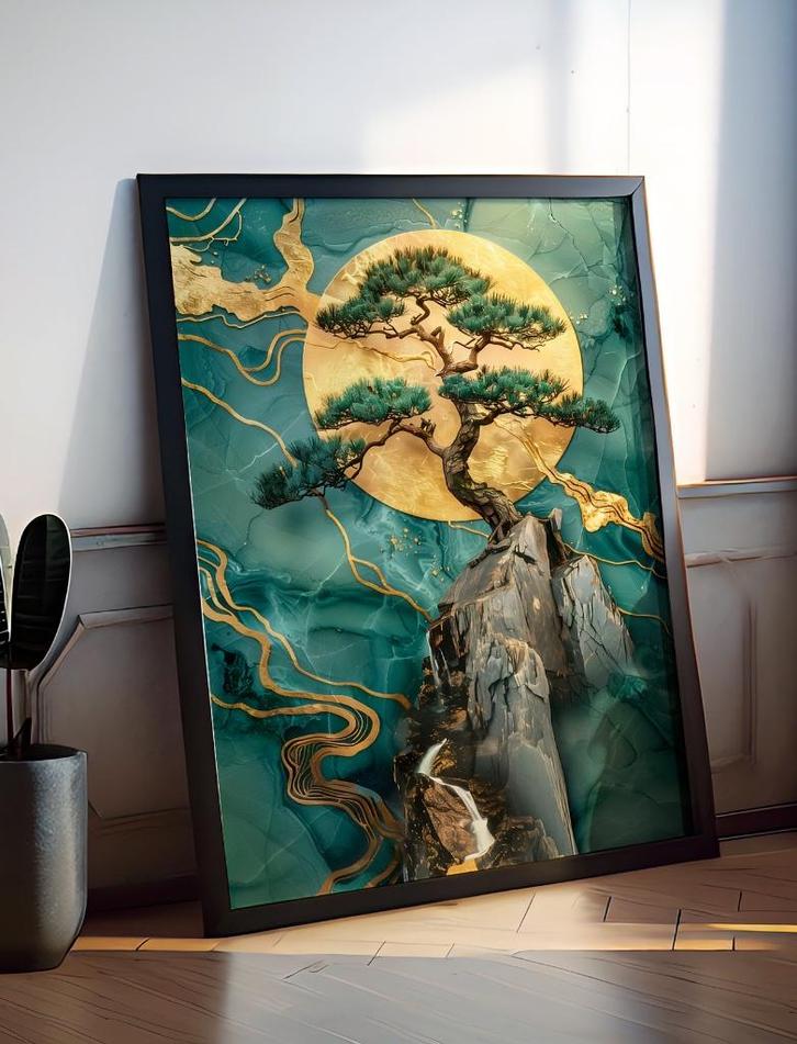 Uniek XXL Glasschilderij | Emerald Bonsai - 6 sizes, Antiek en Kunst, Kunst | Schilderijen | Modern, Verzenden