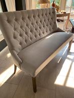 Eetkamer bank met 3 stoelen, linnen bekleding, als nieuw, Ophalen, Gebruikt, Minder dan 4 stoelen