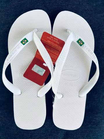 Nieuwe Havaianas Slippers Unisex Brasil Logo Maat 41-42 Wit beschikbaar voor biedingen