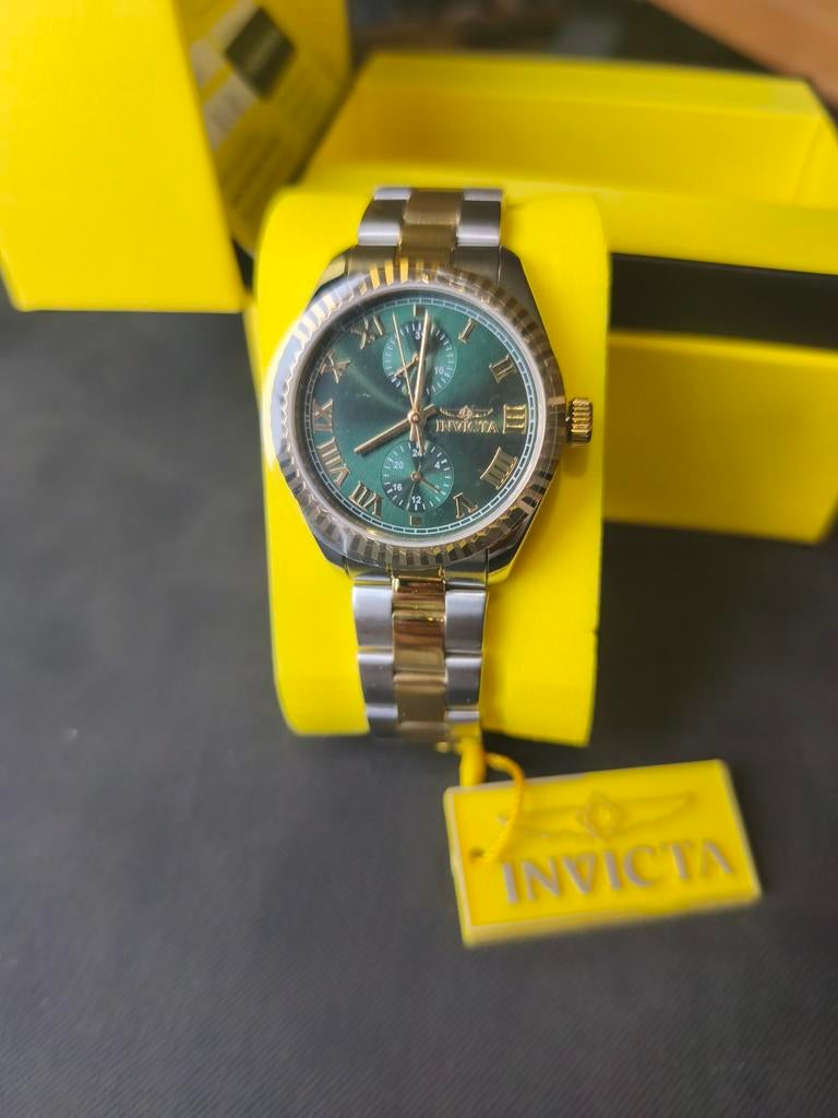 Nieuw Invicta Dames Horloge 36mm -47441- Zilver/Groen, Ophalen of Verzenden, Nieuw, Jongen of Meisje