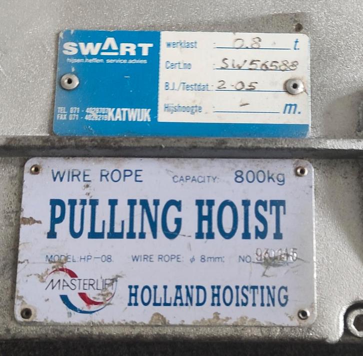 Handtakel/-lier, Wire rope model HP_ 08  8 mm 800 kg, Doe-het-zelf en Verbouw, Lieren en Takels, Gebruikt, Ophalen of Verzenden