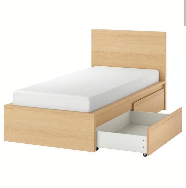 IKEA bed Malm met twee laden, Huis en Inrichting, Slaapkamer | Bedden, Zo goed als nieuw, Eenpersoons, 90 cm, 200 cm, Hout, Wit