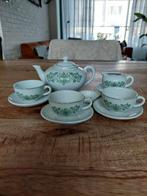 Oud Porseleinen Kinderservies met Groen Bloemmotief, Antiek en Kunst, Ophalen of Verzenden