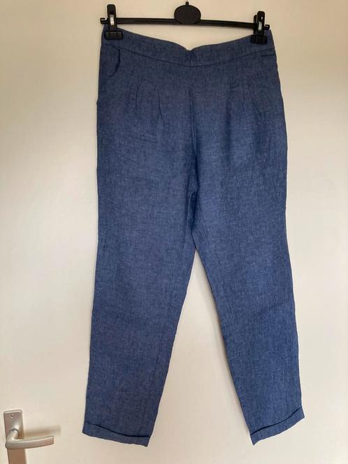 Denimblauwe linnen broek mt 40 White Stuff, Kleding | Dames, Broeken en Pantalons, Zo goed als nieuw, Maat 38/40 (M), Blauw, Driekwart
