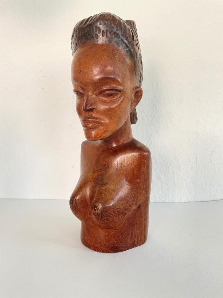 Afrikaanse houten buste, Antiek en Kunst, Kunst | Beelden en Houtsnijwerken, Ophalen of Verzenden