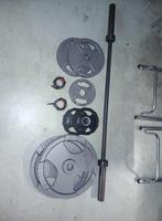 olympische halterset 70kg schijven halter en klemmen 50mm, Ophalen, Zo goed als nieuw, Halterset