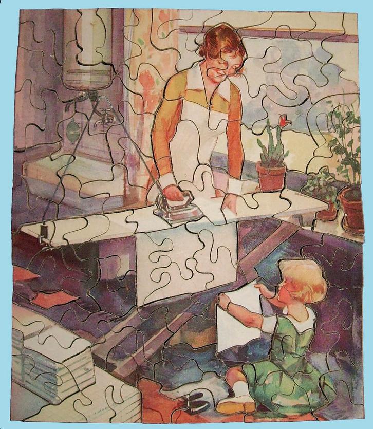 antieke puzzel Strijken strijkplank strijkijzer keuken 60er, Antiek en Kunst, Antiek | Speelgoed, Ophalen of Verzenden