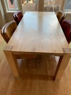 houten eettafel 1.80x90 met 4 leren stoelen, Vier, Gebruikt, Hout, Ophalen