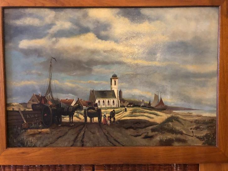 Klassiek schilderij Dorp/Zeezicht Katwijk aan Zee. Koekoek., Antiek en Kunst, Kunst | Schilderijen | Klassiek, Ophalen of Verzenden