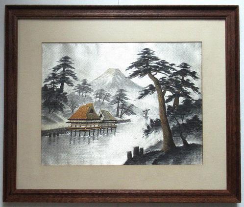 apans kunst zijdedraad borduurdwerk landschap uit de ca 50, Antiek en Kunst, Kunst | Schilderijen | Klassiek, Ophalen of Verzenden