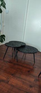 Salontafel Set 3-delig Zwart Hout, Ophalen, 50 tot 100 cm, Rond, 50 tot 100 cm